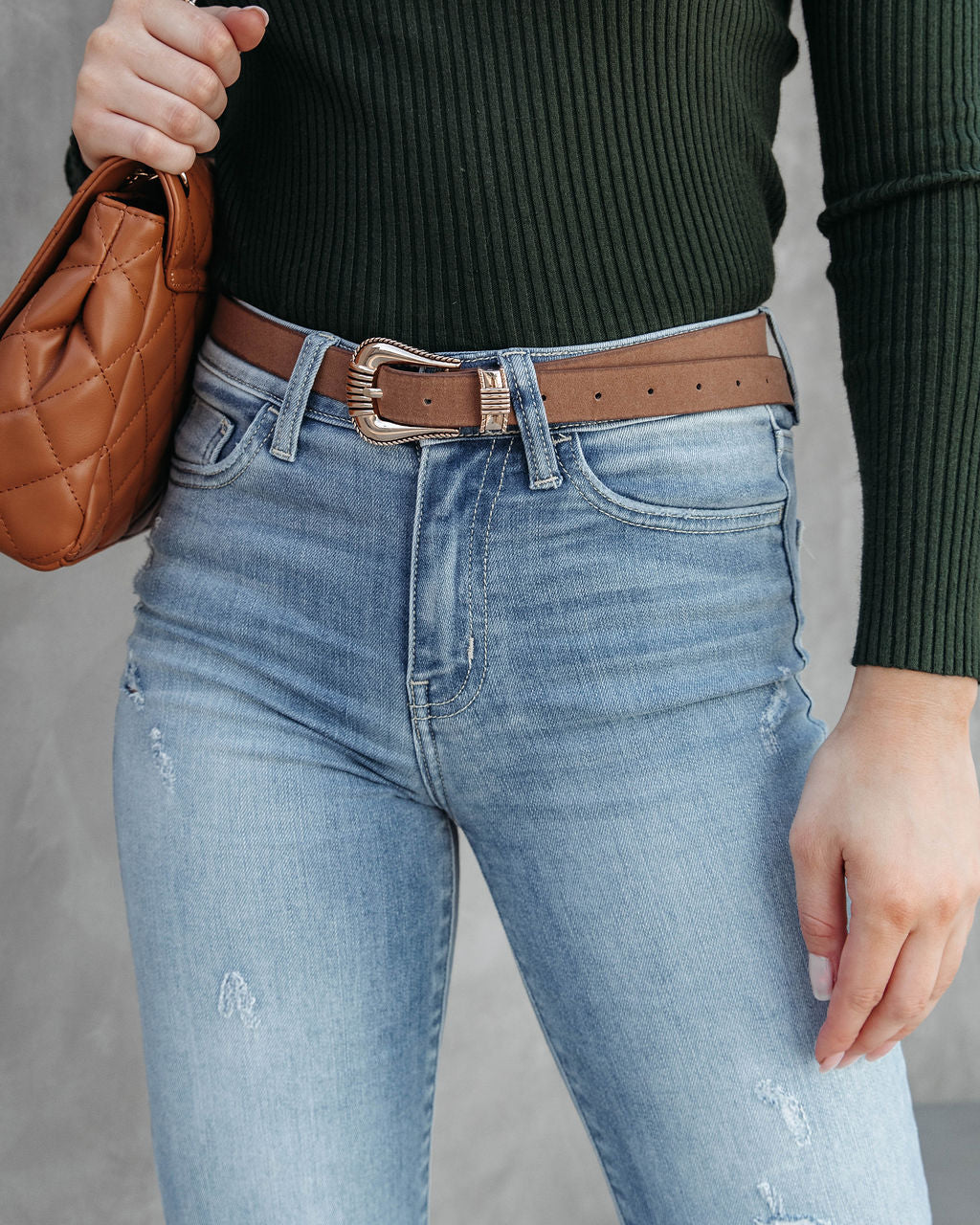Bryce Gold Buckle Belt - Brown - Se7enfashion