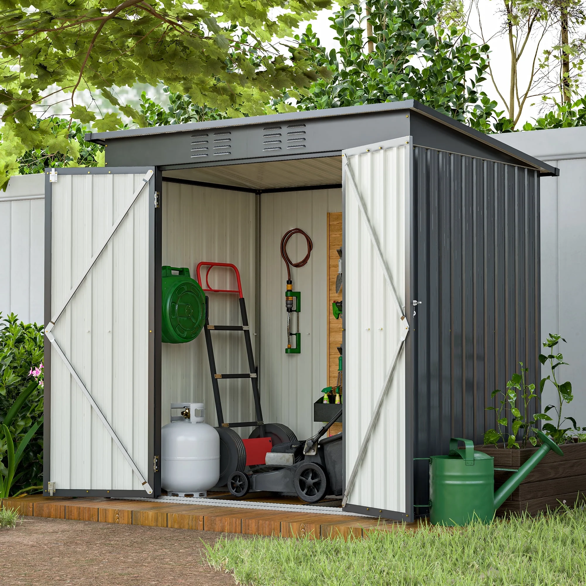 6 x 4 ft Outdoor Storage Shed with Floor Frame, Storage Sheds for Outside with Lockable Door, All Weather Garden Tool Shed with Air Vent for House Backyard Patio Lawn, Black - Image 13