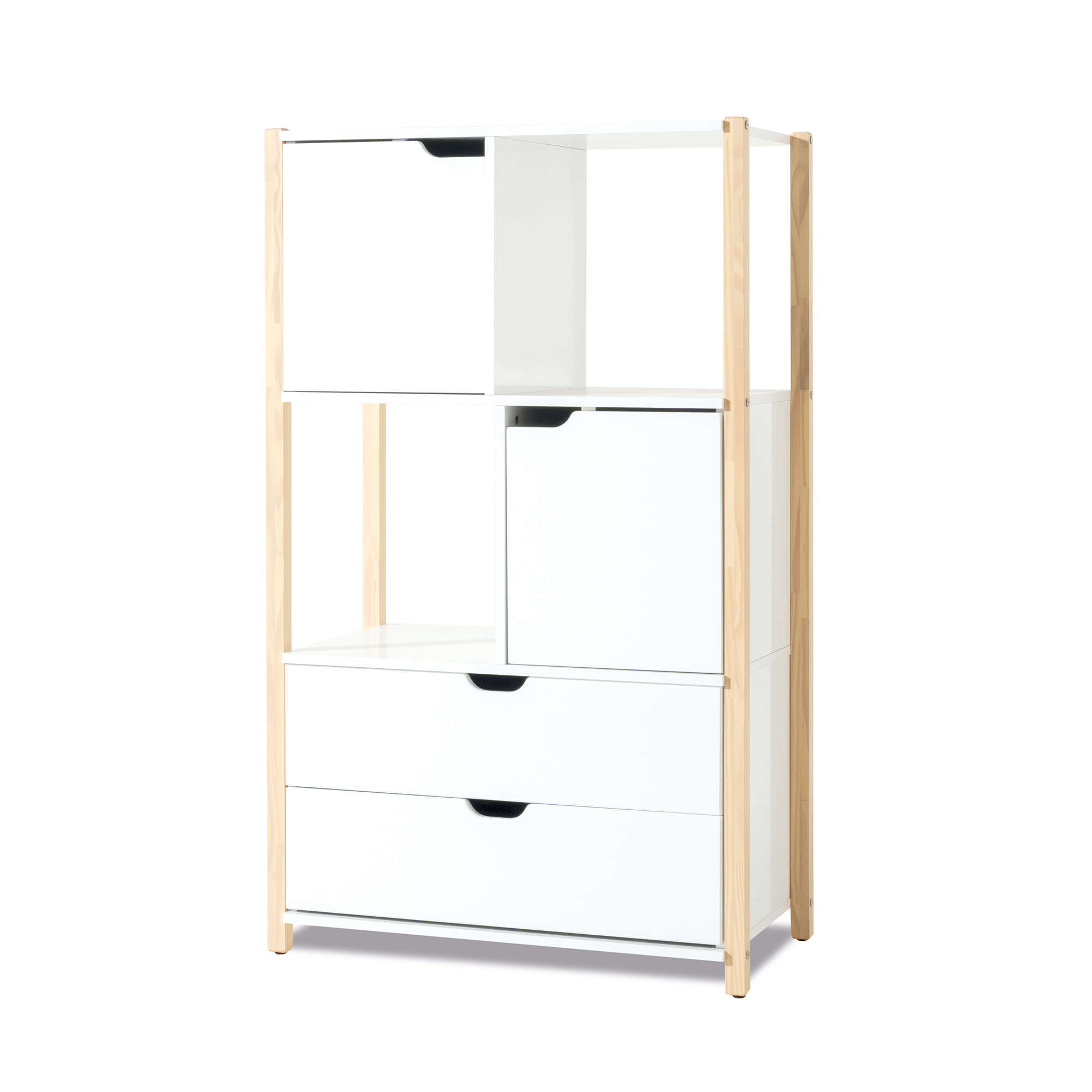 Armario infantil Montessori con puertas y cajones en madera y blanco kx7027b6