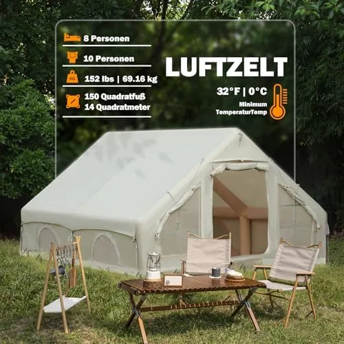 Inflatable Camping Tent, Glamping Inflatable Tent for Camping, 4 Season Water&Windproof Outdoor Oxford Blow Up Cabin Tent with Mesh Windows & Doors for 4-8 People Camping - Image 3