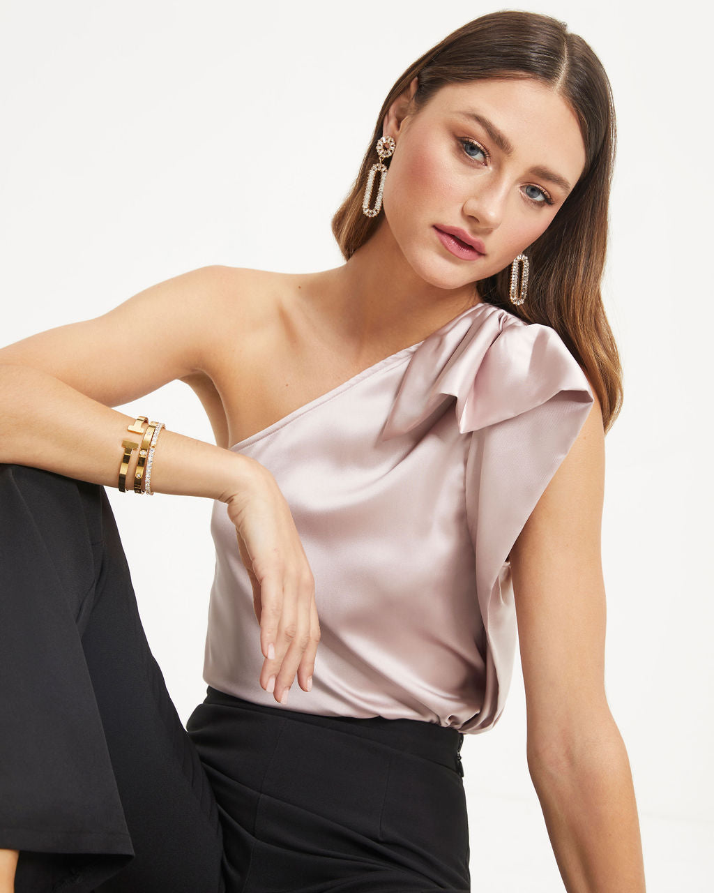 Malani Satin One Shoulder Top - Champagne - Se7enfashion