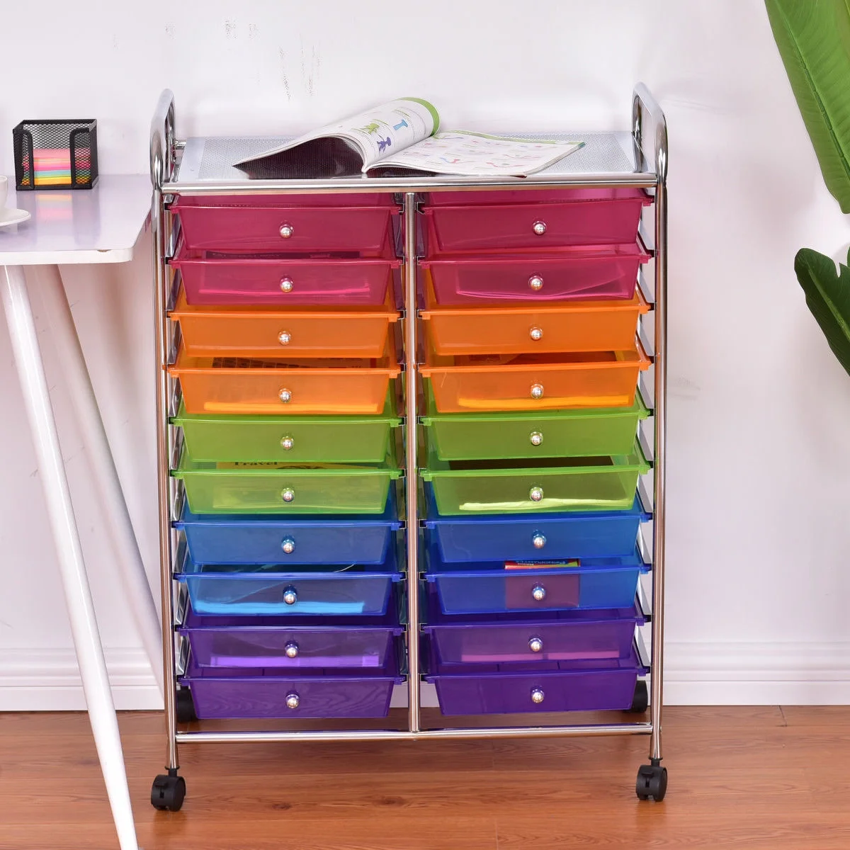 Costway 20 Drawer Rolling Storage Cart Tools Scrapbook Paper Office School Organizer Yellow - Image 33