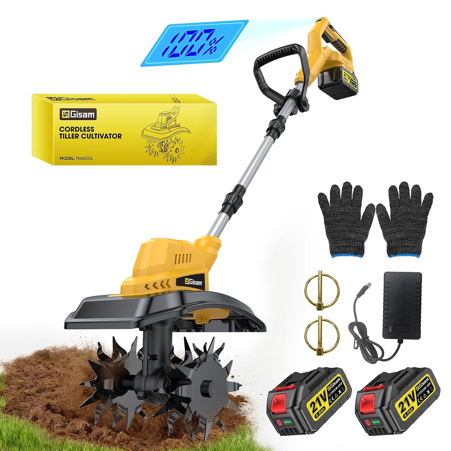 Gisam Cordless Tiller for Gardening,9" Width 8.3" Depth Electric Cultivator - image 2
