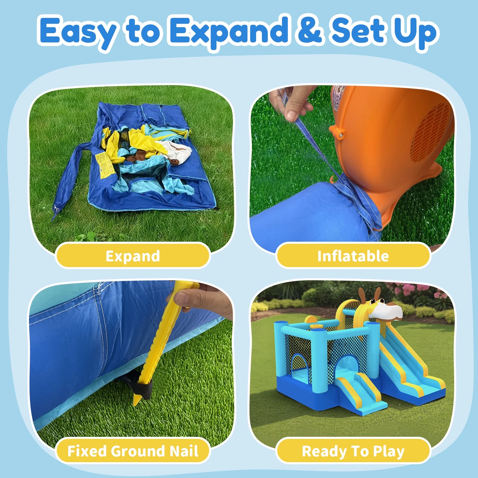 Mukidy 114''x 114'' x 92.5'' Inflatable Bounce Houses for Kids 3-10 with Blower Double Slide and Ball Pit/Indoor Bouncy House, PVC, Child, Teen, Toddler,Blue - Image 7