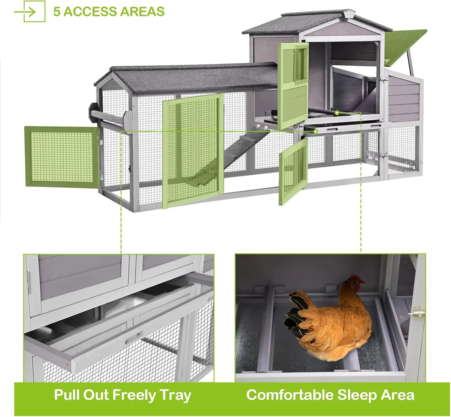 MEDEHOO 80" Mobile Chicken Coop with Wheels - Weatherproof Wooden Hen House, Outdoor Poultry Cage & Nesting Box Run, Expandable Design - Image 2