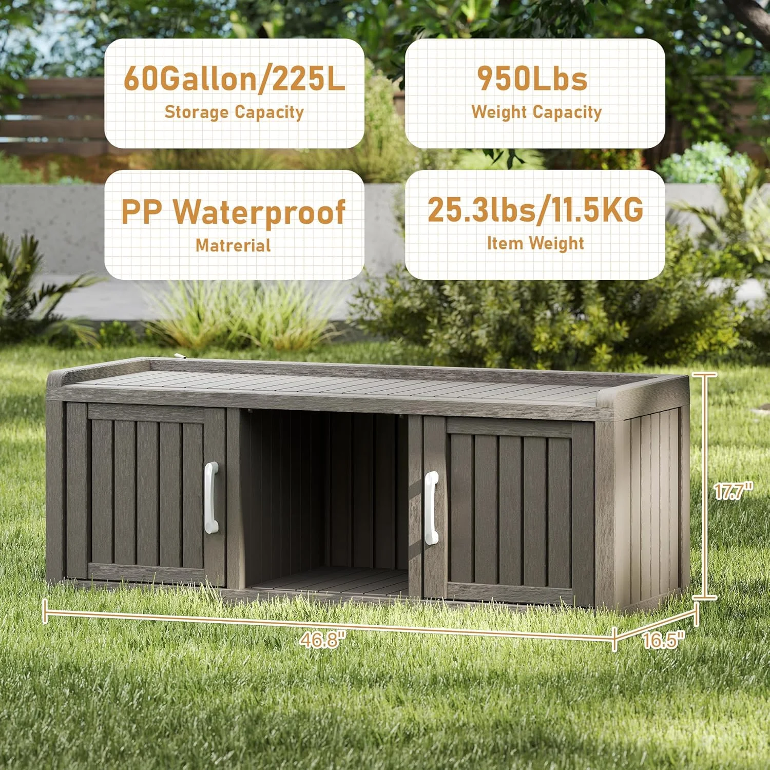 KAMABOKO Outdoor Shoe Storage Cabinet, Waterproof UV-Resistant Entryway Storage Bench Indoor Outdoor with 2 Barn Doors, Adjustable Shelves for Entryway, Bedroom, Hallway,Living Room(Black) - Image 21