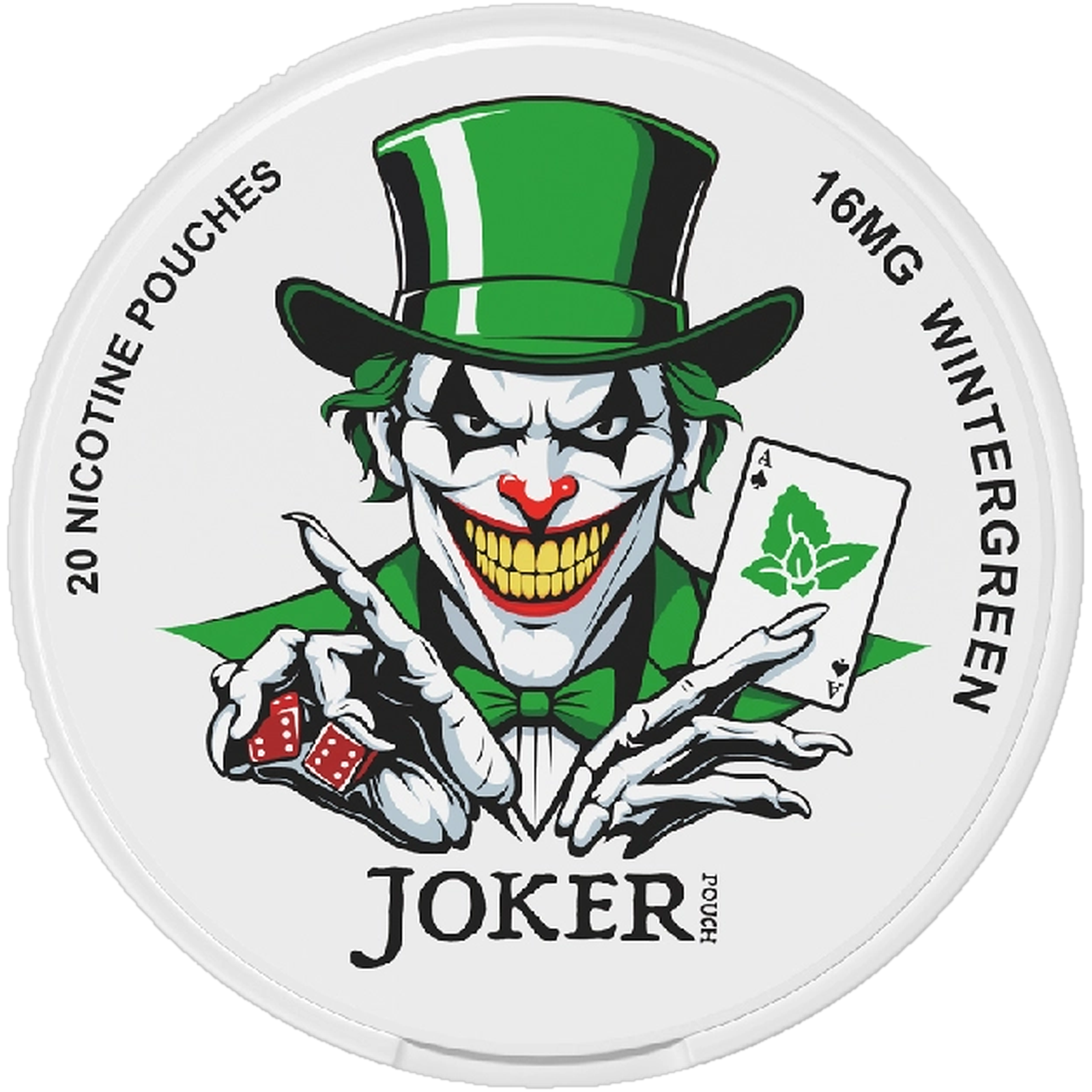 Joker Wintergreen 16mg nicotine pouches — Slim Moist Pouch can with 20 extra strong wintergreen pouches