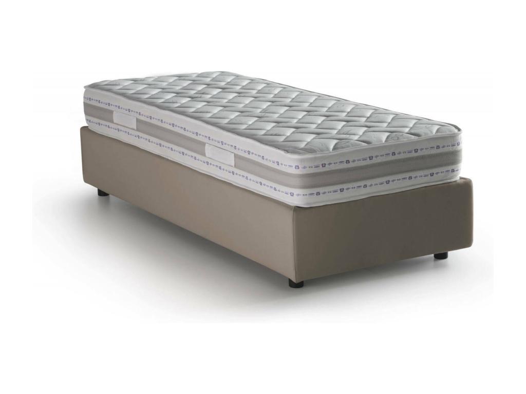 Cama individual Valentina, Cama contenedor con revestimiento de tela, 100% Made in Italy, Apertura frontal, con colchón de 90x200 cm incluido, Taupe