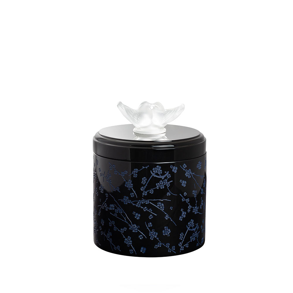 BOÎTE FLEURS DE CERISIER GRAND MODÈLE - CRISTAL INCOLORE, BOIS LAQUÉ NOIR ET BLEU NUIT
