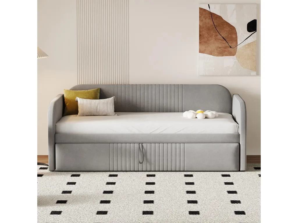 Cama Decopractico 90/180x190 cm - sofá cama de tejido de Decopractico - con somier - Gris claro 16620TQPY