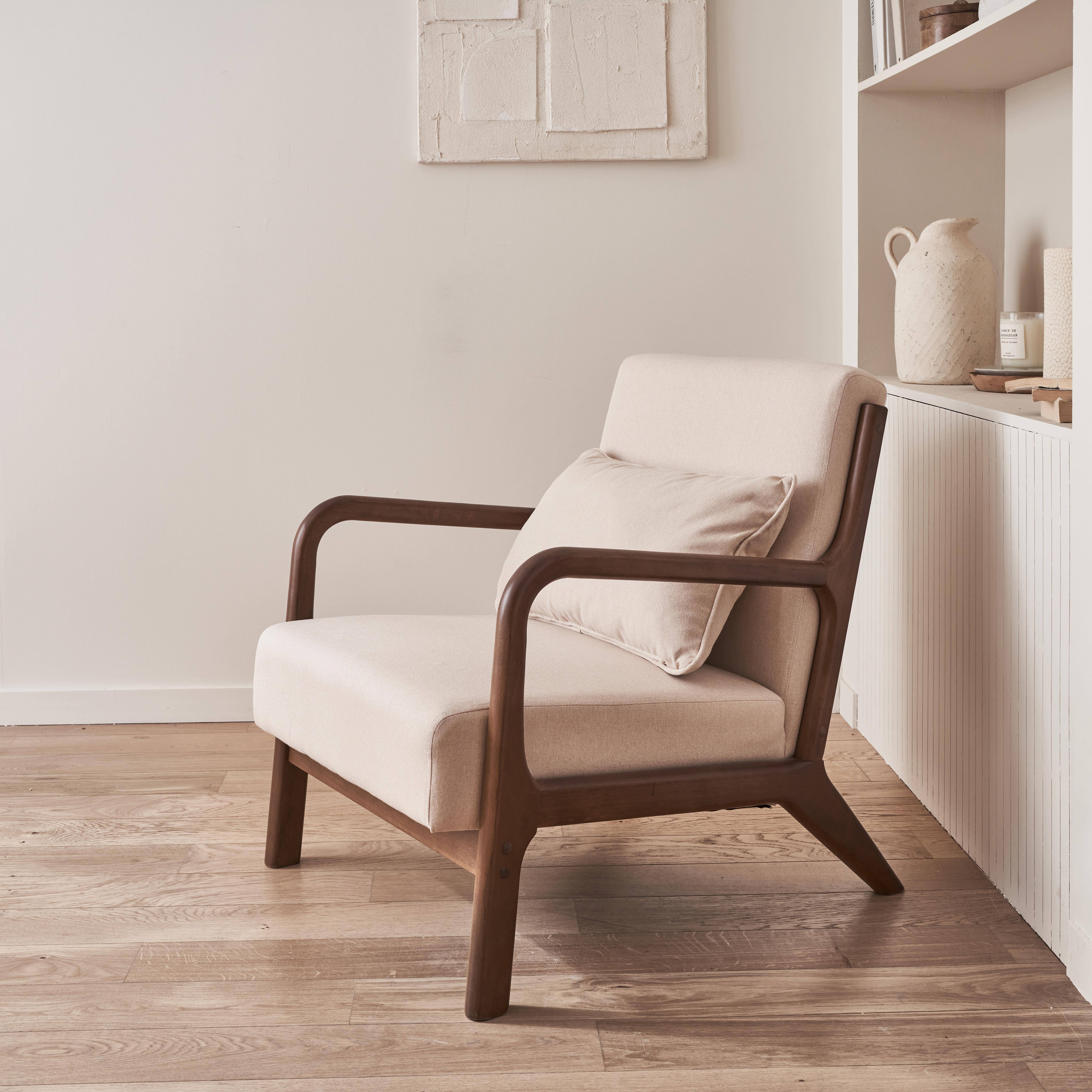Lorens - Sillón escandinavo de tela y madera de hevea