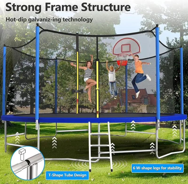 Trampoline With Enclosure Net And Adjustable Basketball Hoop - 8ft, 10ft, 12ft, 14ft, 15ft, 16ft - Image 70 Trampoline With Enclosure Net And Adjustable Basketball Hoop - 8ft, 10ft, 12ft, 14ft, 15ft, 16ft - Image 70