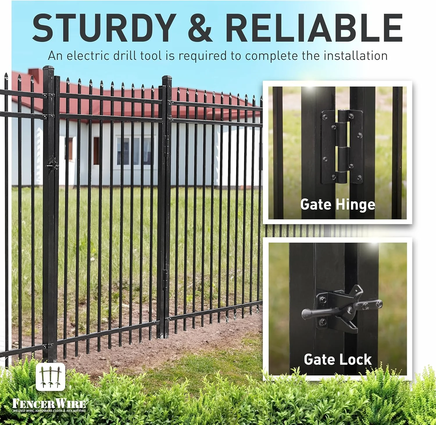 Fencer Wire Heavy Duty Pinnacle Fence Gate, 6FT Height x 4FT Width Outdoor Fence Gate, Outdoor Anti-Rust Metal Steel Gate for Fencing Barrier, Decorative Garden Gate for Residential, Yard, Pool,Patio - Image 2