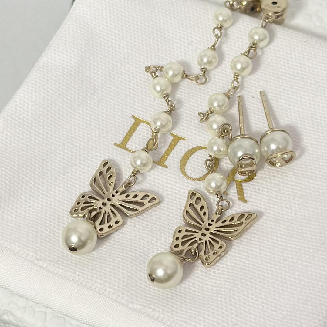 Dior Long Tassel Butterfly Dangle Pearl Earrings - Original Replica Club
