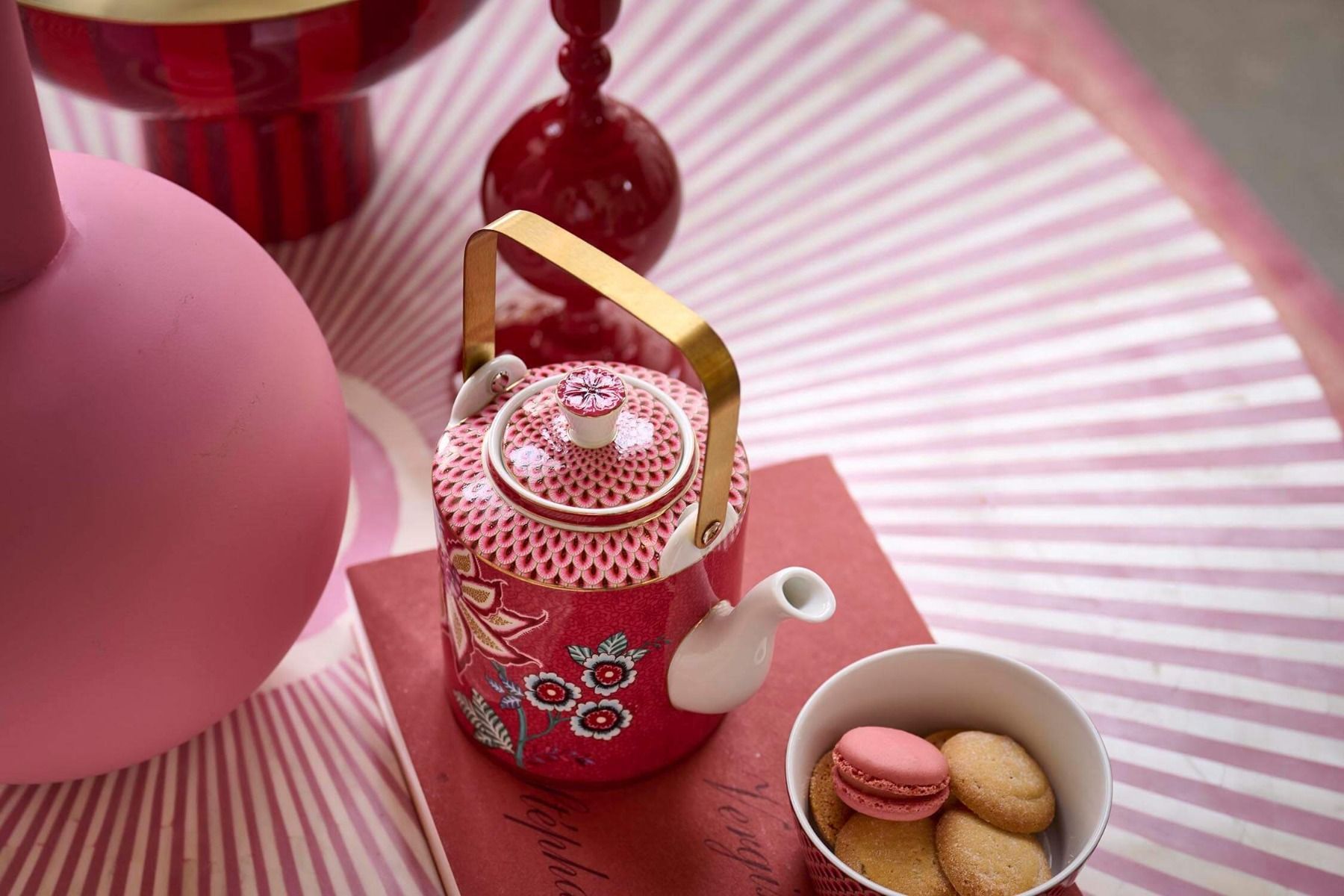 Giftset Teapot Oriental Flower Festival Dark Pink