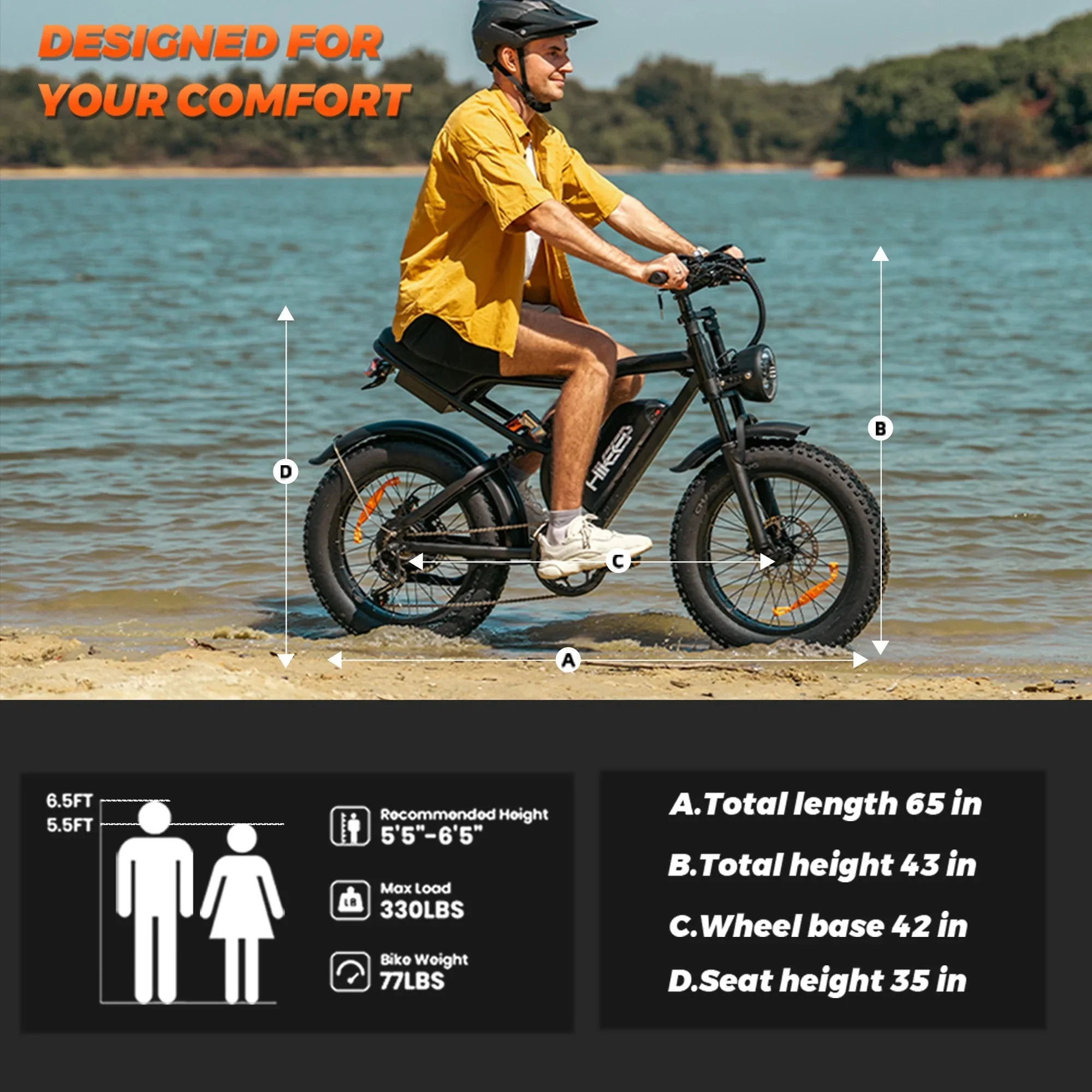 HiKeep Adult Fat Tire Electric Bike, 20 inch, 1500W Peak, 48V 15Ah, Black - K6-L-1.0 - Image 9 HiKeep Adult Fat Tire Electric Bike, 20 inch, 1500W Peak, 48V 15Ah, Black - K6-L-1.0 - Image 9