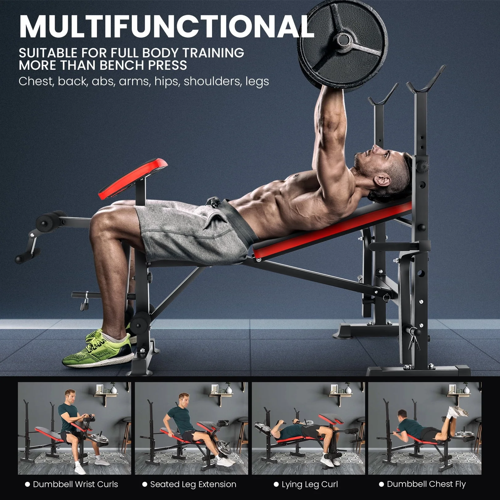 VIBESPARK Adjustable Weight Bench 600lbs 5-in-1 Foldable Workout Bench Set with Barbell Rack Leg Developer Preacher Curl Rack Dumbbell Fly Attachment, Multi-Function Strength Training Bench Press - Image 5