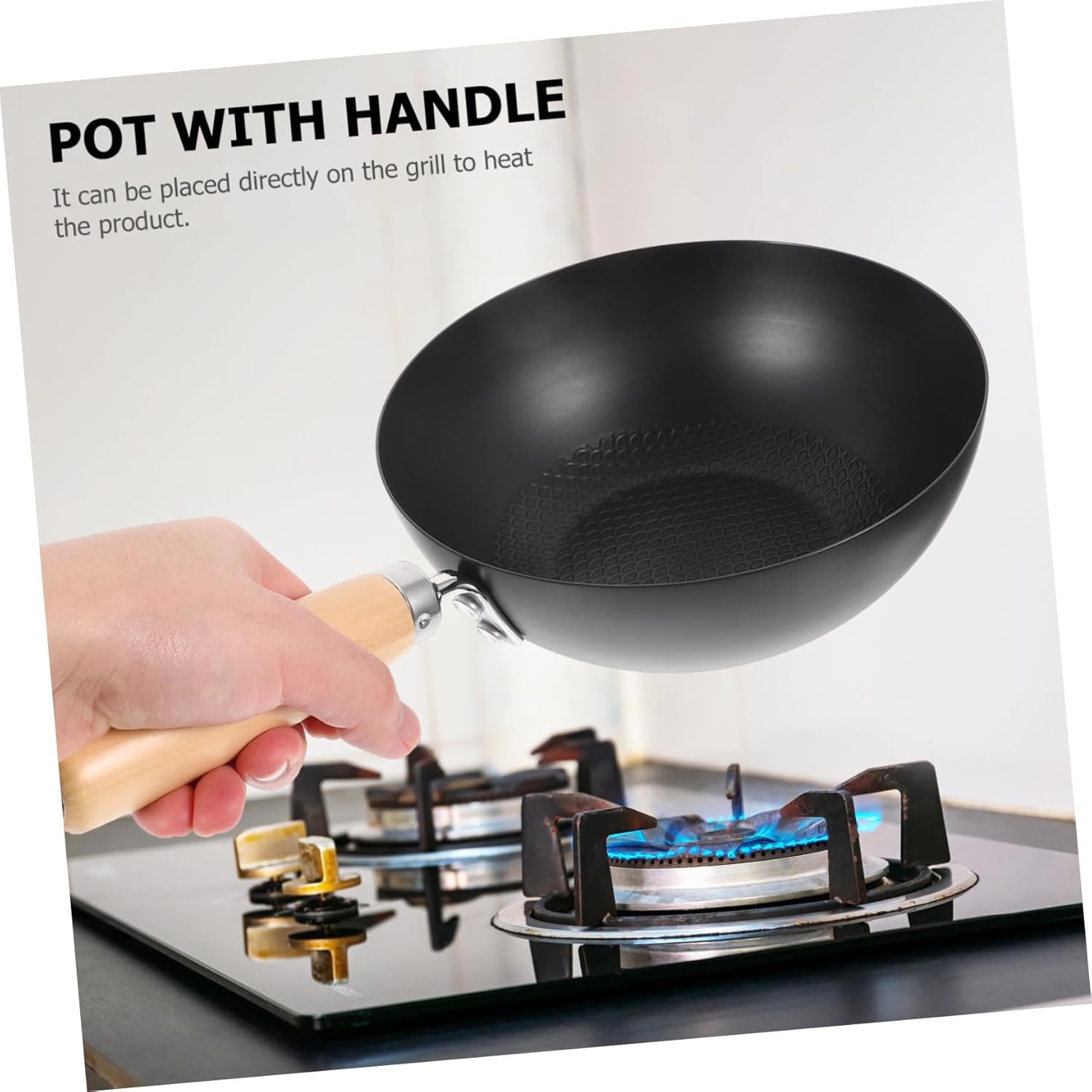 COLLBATH Small Iron Wok Non-Stick Gas Stove Frying Pan 14.56X7.87X3.54 Inch for Home Kitchen Cooking Versatile Japanese Style Cookware