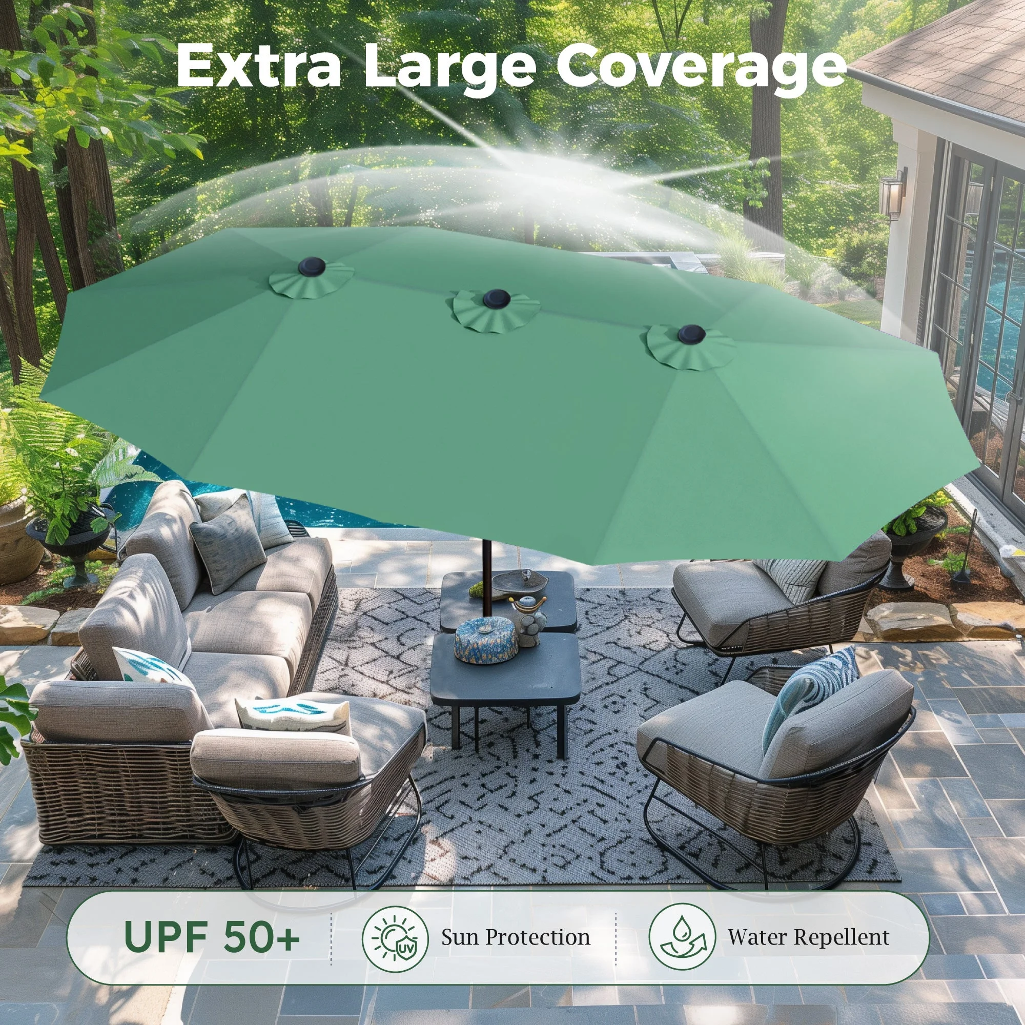 Alpha Joy 15ft Outdoor Patio Umbrella Extra-Large Double-Sided Garden Umbrella with Crank Handle and Base - Smoky Gray - Image 17