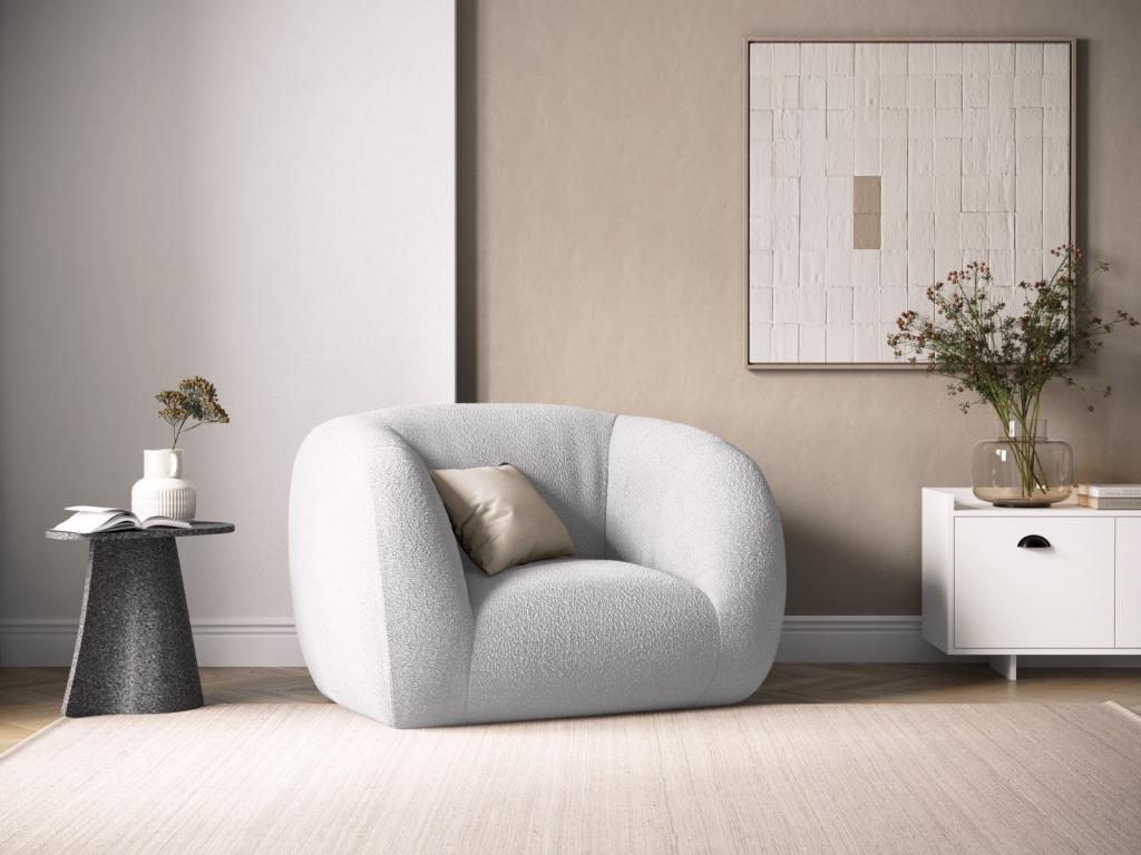 Lujodec - Sillón "Essen" de tejido bouclé gris claro - 130x95x86cm