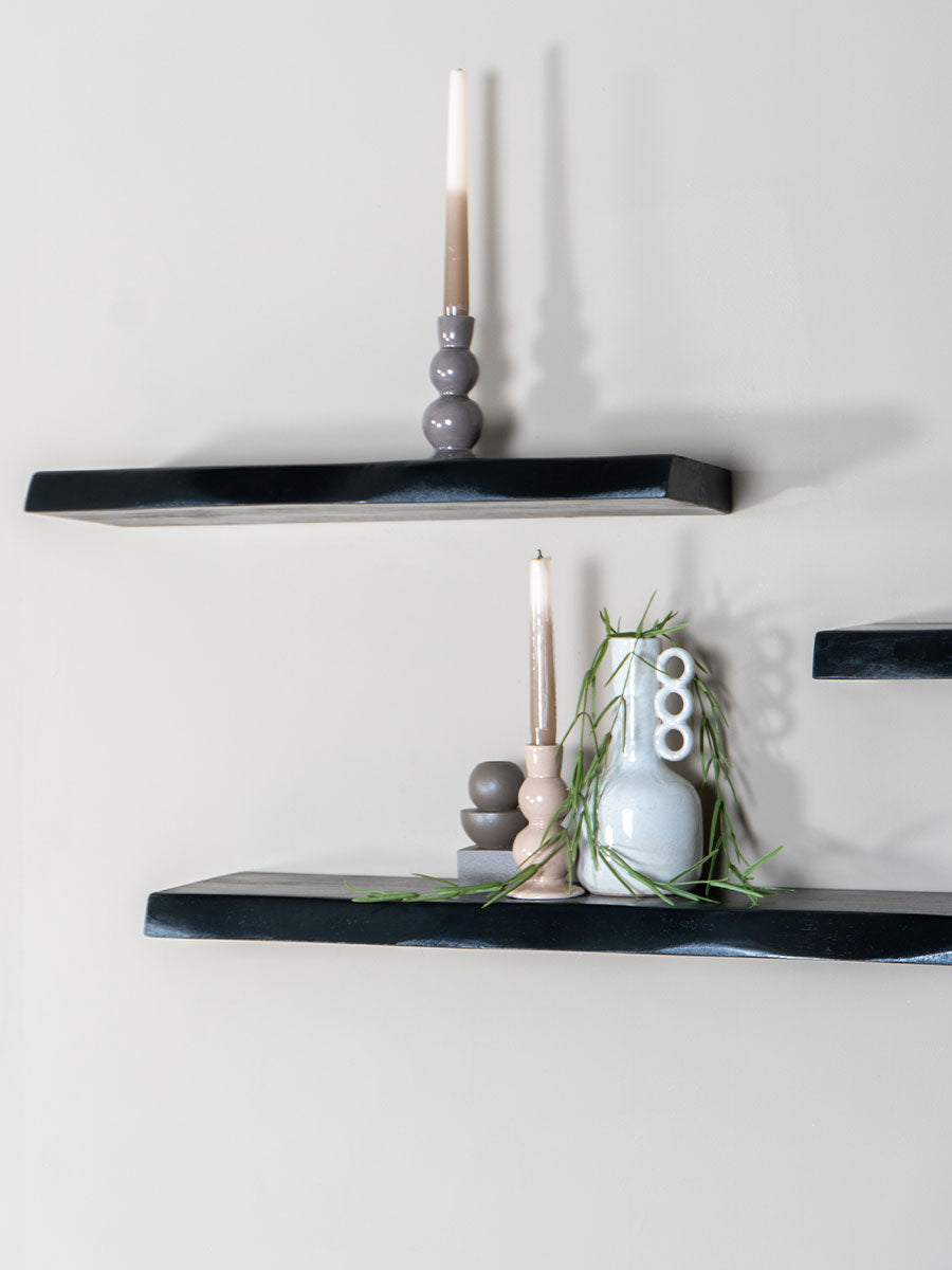 Home67 - Wandplank Pure Zwart Mangohout - Set van 2 Groot