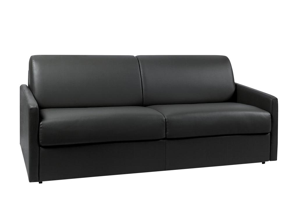 Sofá cama italiano 4 plazas piel sintética CALIFE - Negro - Cama 160 cm - Colchón 14 cm