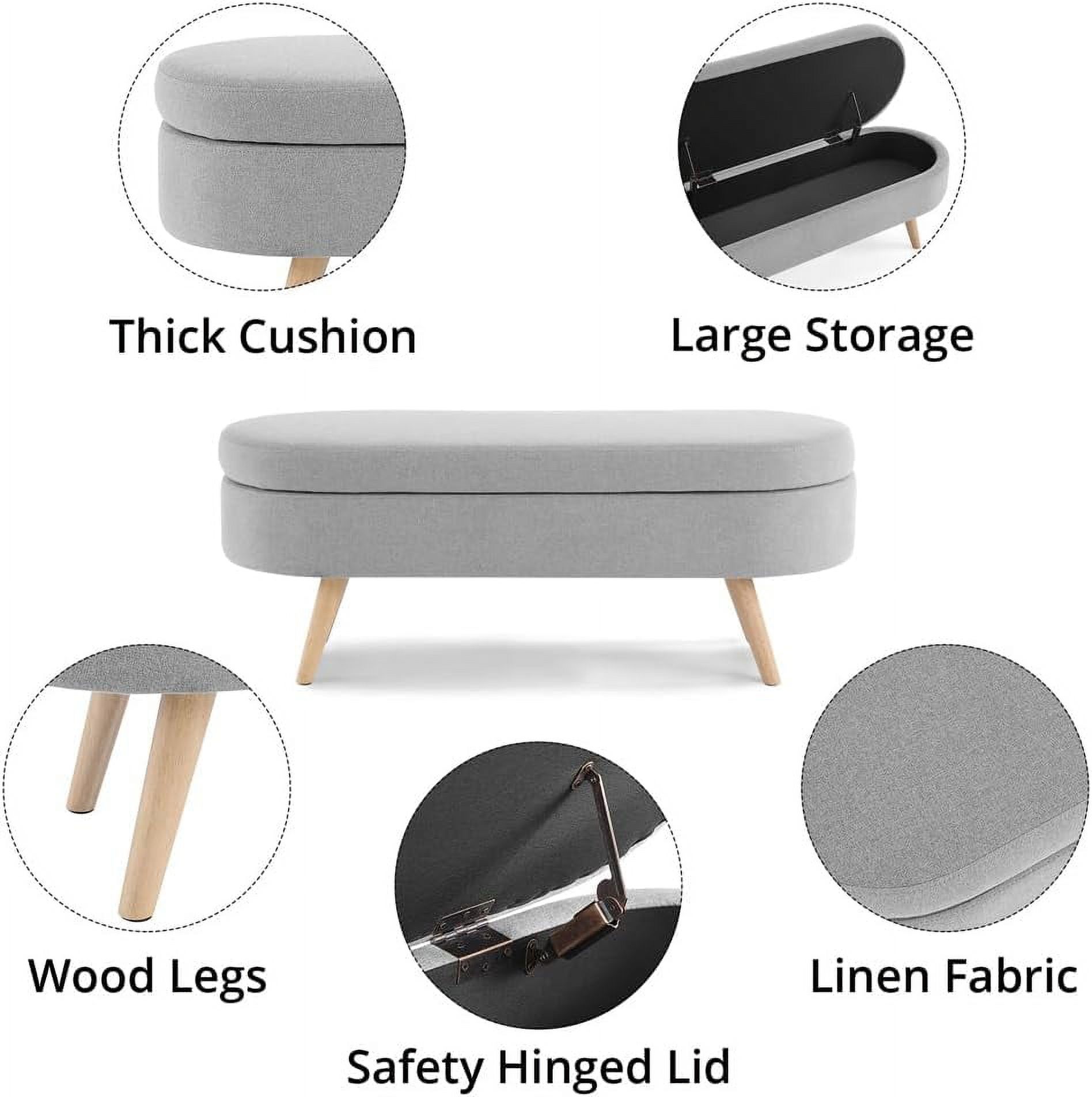 Sumdeal 43.5" Storage Ottoman Bench with 250lb Seating, Linen Upholstered Wood Legs Safety Hinge Flip Top Oval Foot Rest Long Stool for Sofa Couch Bedroom End of Bed Living Room Entryway, White - Image 61