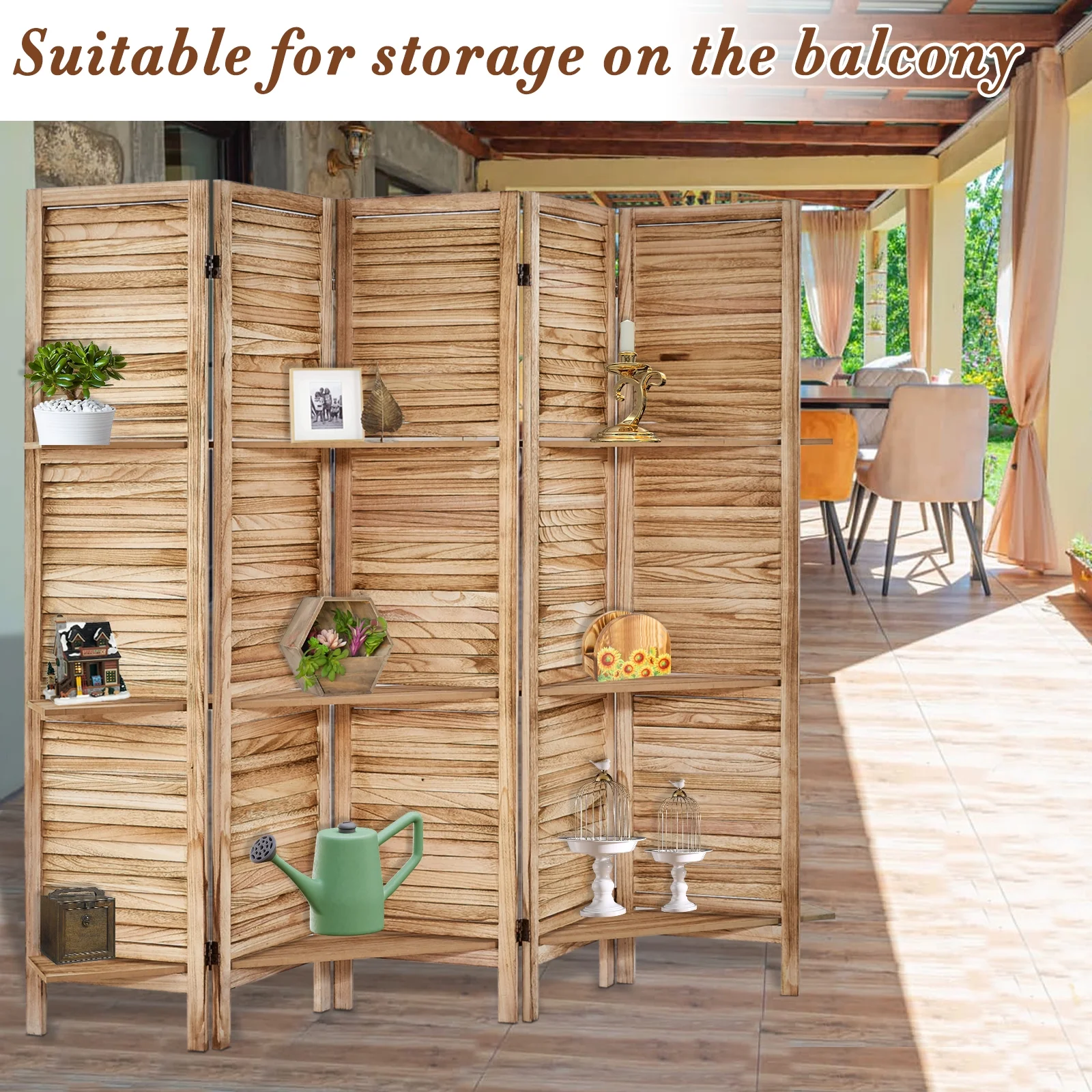 6-Panel Room Divider with Shelves5.6ft Tall Folding Privacy Screen Panels, Room Divider Wall, Divider for Room Separation, Room Divider ShelvesEffectively Block SightNatural - Image 12