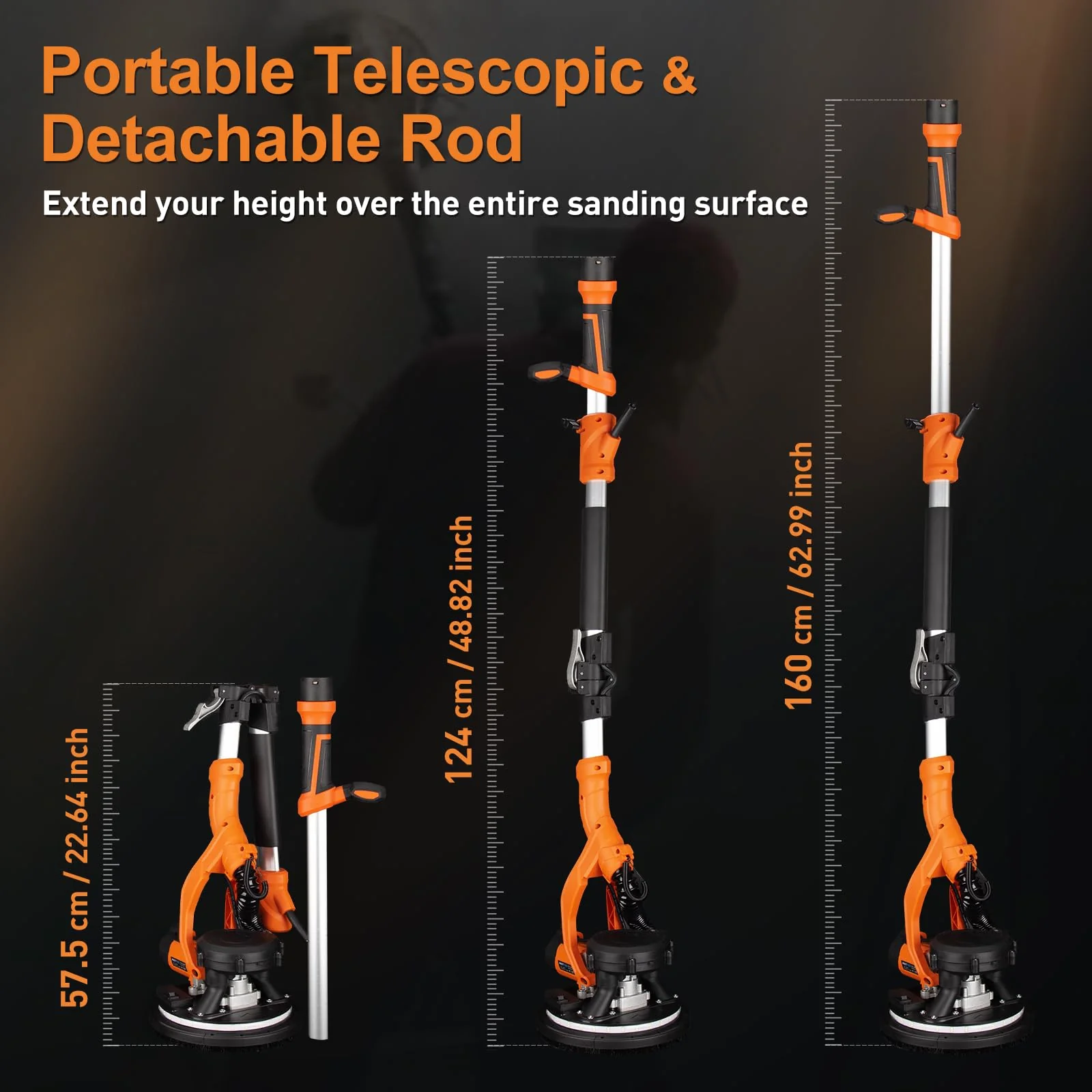 1000W Electric Drywall Sander With 4.9 Ft To 6.2 Ft Extension Pole And 15 Sanding Discs - Image 2 1000W Electric Drywall Sander With 4.9 Ft To 6.2 Ft Extension Pole And 15 Sanding Discs - Image 2