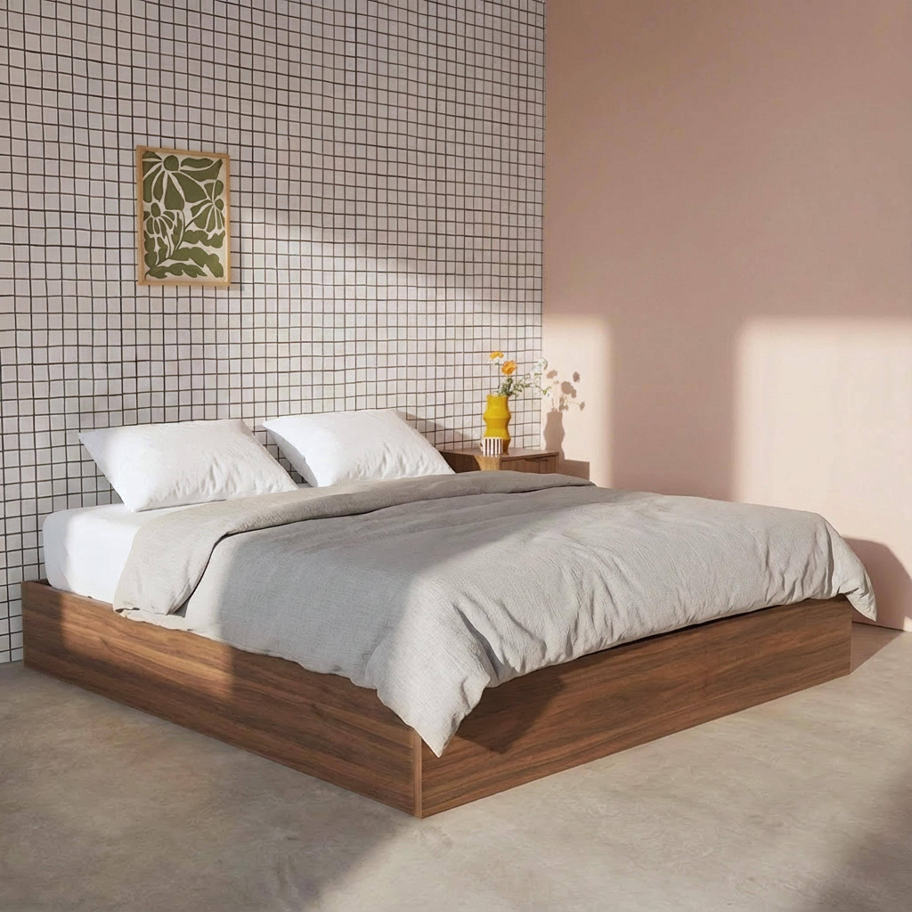 Lift - Cama con cajón y somier de láminas 160x200cm,  decorado en madera