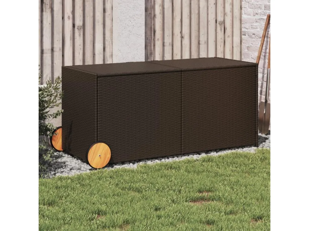 Caja de almacenaje jardín con ruedas ratán pe marrón 283l kij3116448