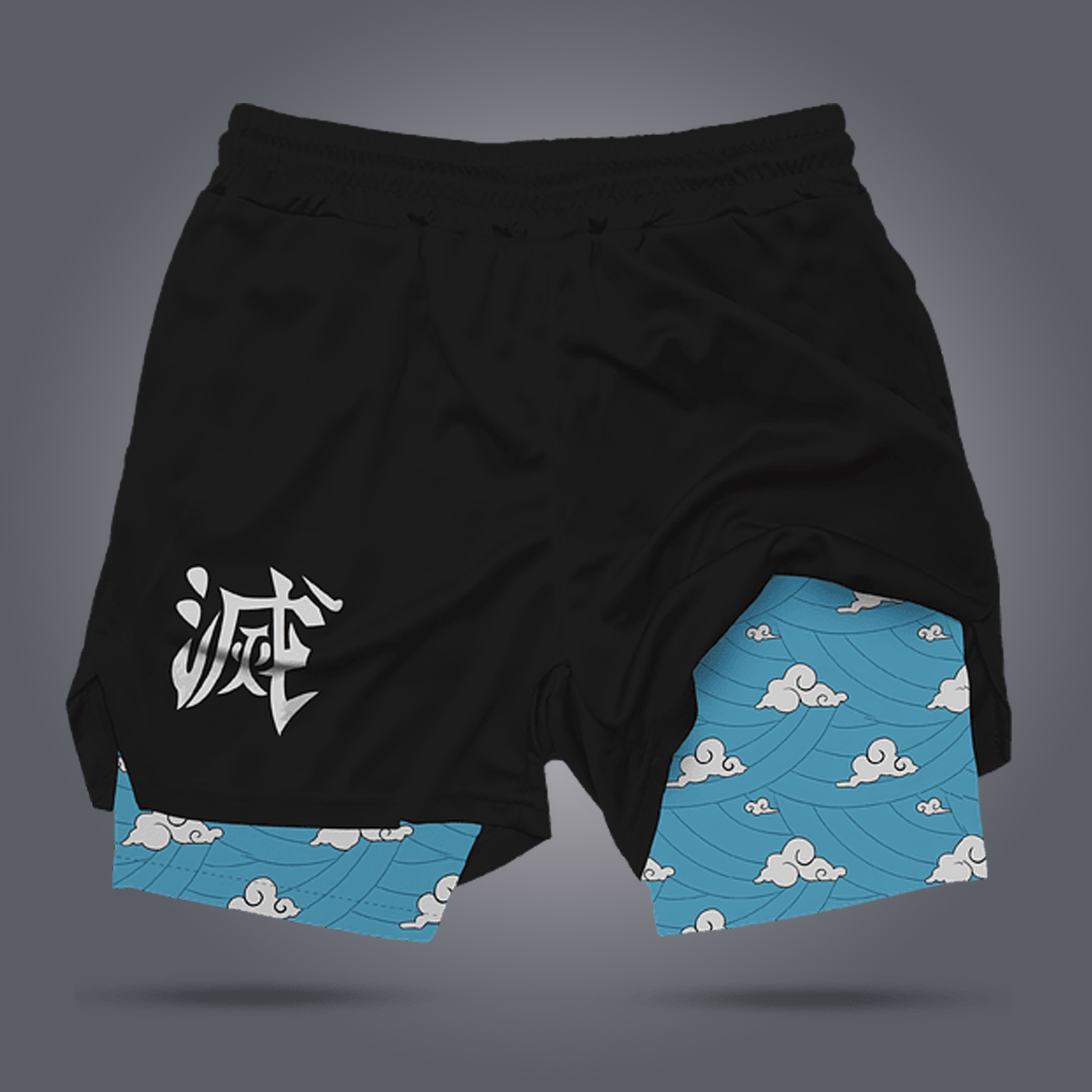 Unisex Anime Print Drawstring Double Layer Shorts