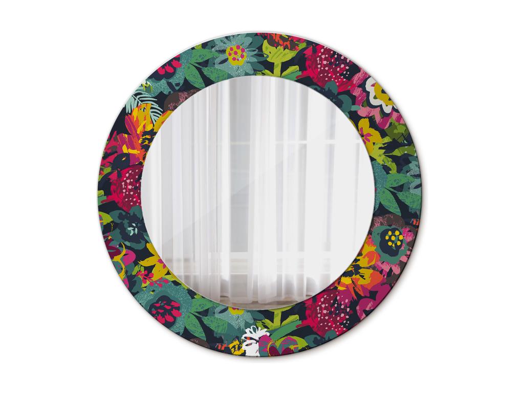 Espejo Redondo Decorativo - Flores Pintadas - 50 cm