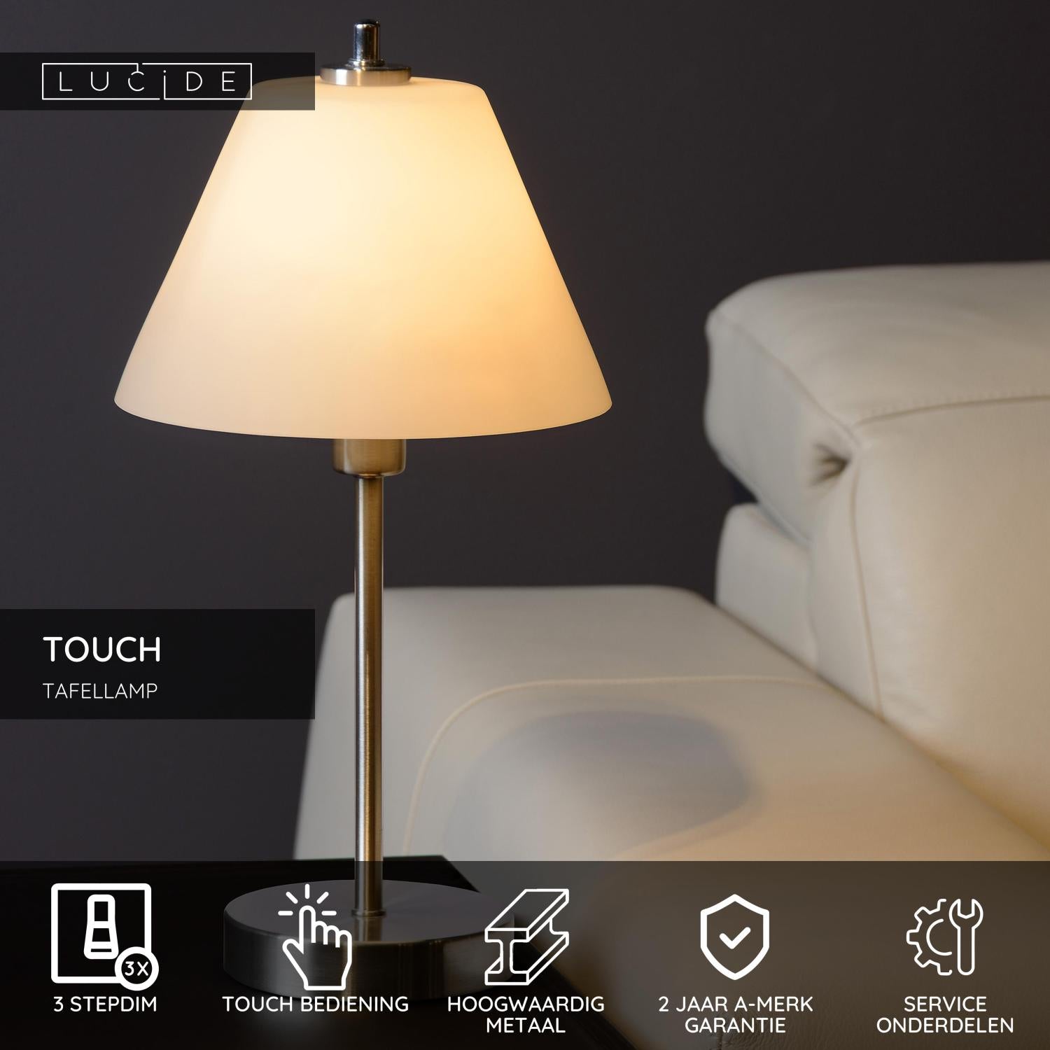 Lucide TOUCH Tafellamp - Mat chroom