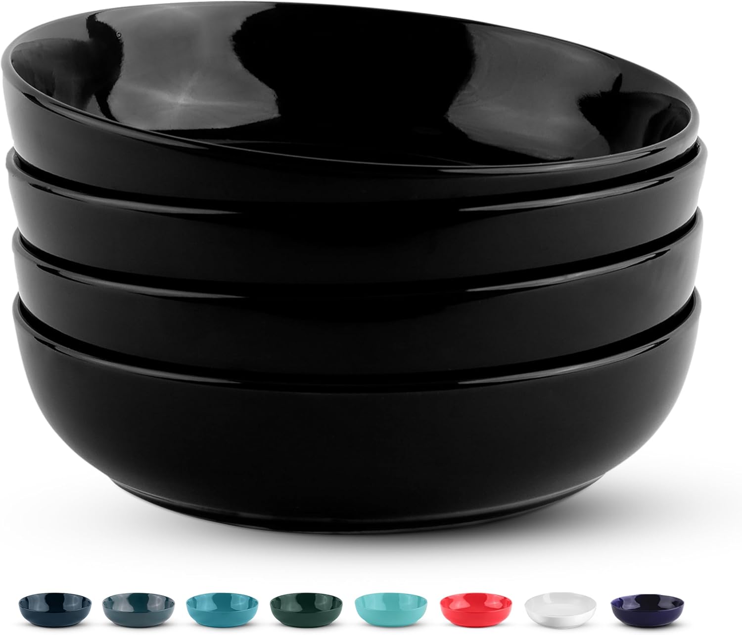 KooK Pasta Bowl, Salad Bowls, Bowls, Serving Bowls, Soup, Ceramic, Large Capacity, Microwave & Dishwasher Safe, Set of 4, 40 Oz, (White)