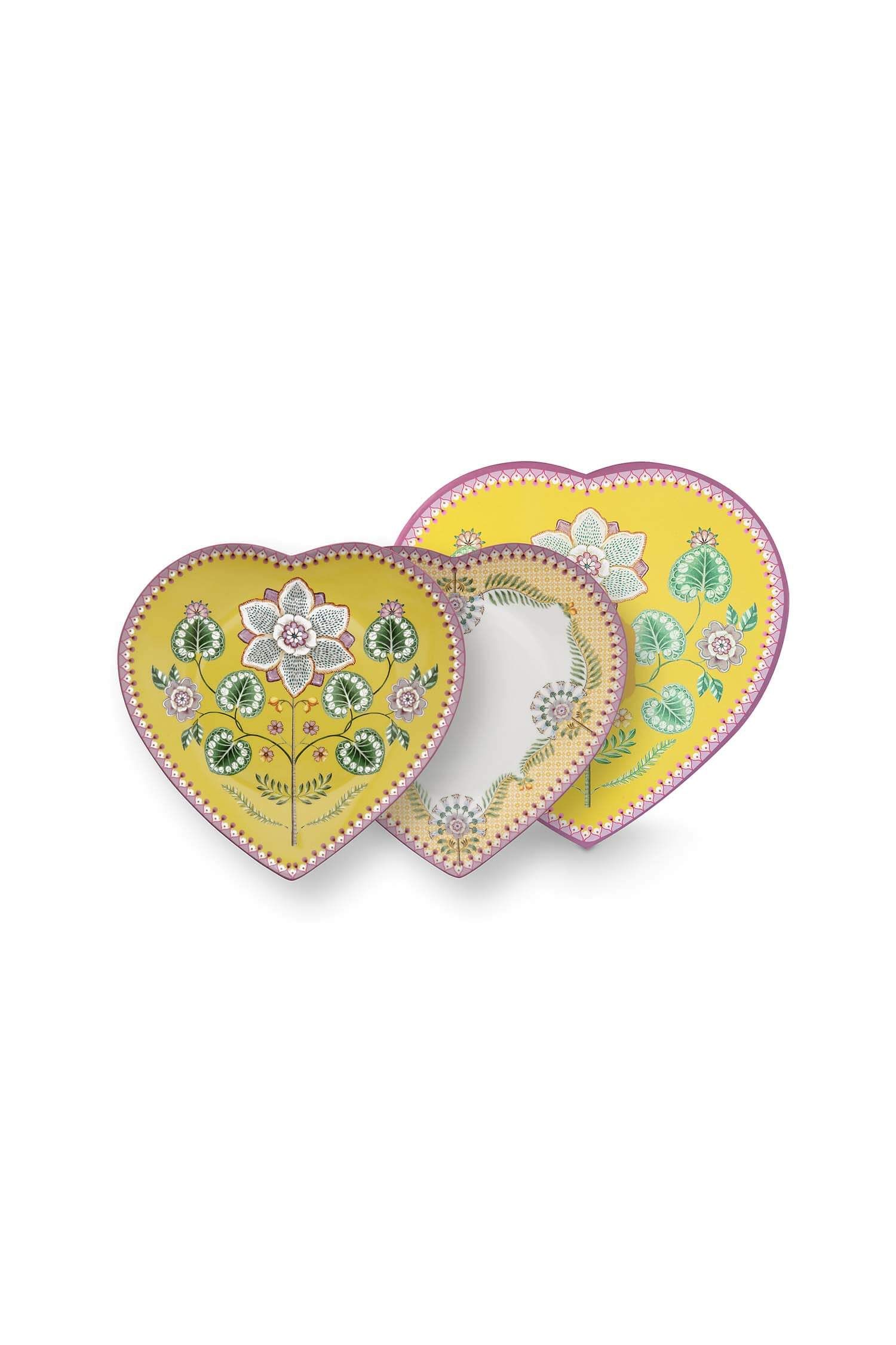 Set/2 Heart Shape Plates Lily&Lotus Yellow 21.5cm