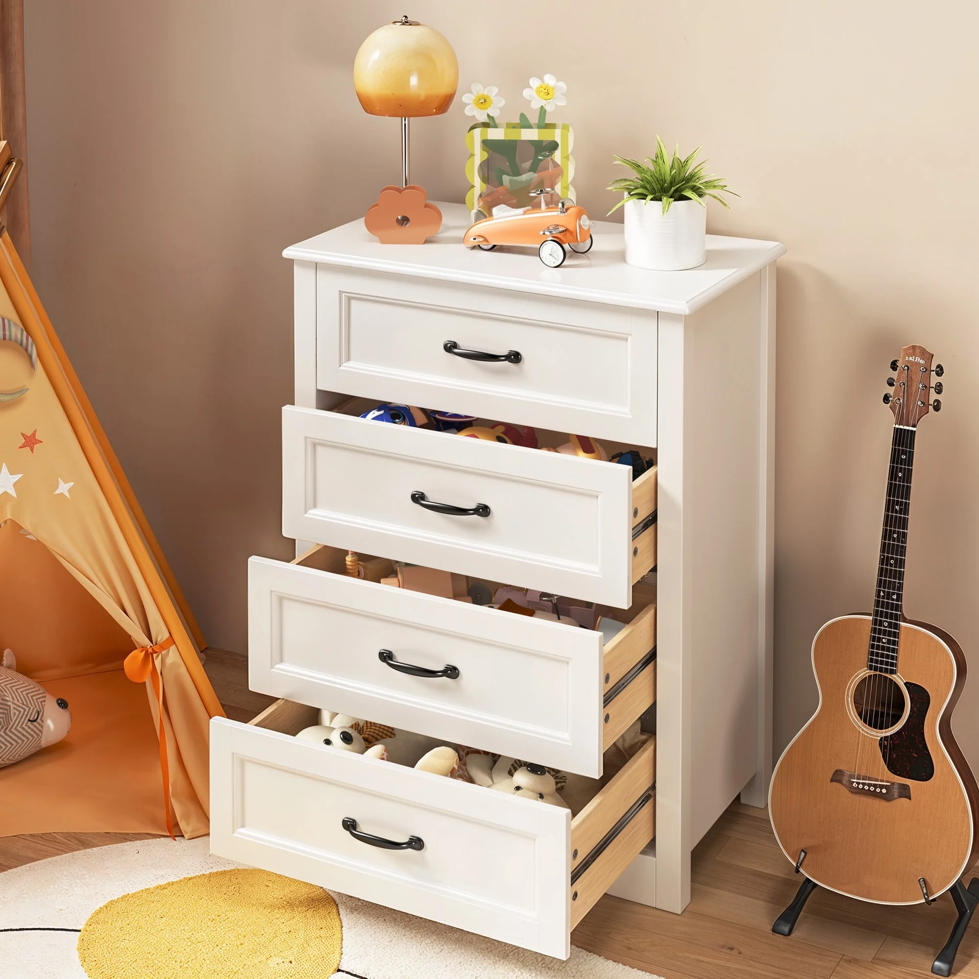 Bedroom Furniture Set - Includes Queen Bed Frame, 4-Drawer Dresser Set of 2 & 3 Seat Futon Sofa - Modern Storage Solution for Stylish Home Decor - Image 6