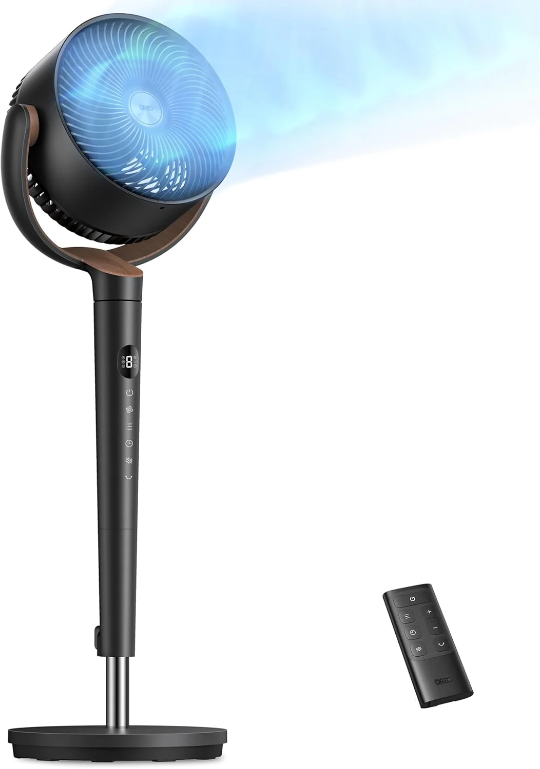 Dreo Fan for Bedroom, 120° Oscillating Standing Fans, Quiet Floor Fan with DC Motor, 100ft Pedestal Fans for Room, 9 Speeds, 4 modes, 20dB, 120° Manual Vertical, 37-42