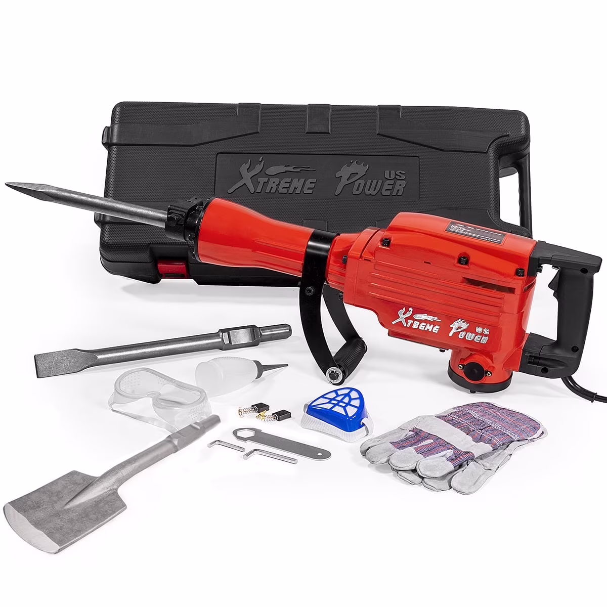 XtremepowerUS Demolition Jack Hammer Heavy Duty, 2200W Electric Jackhammer With Scraping Chisel, 1800BPM Power Drill Concrete Breaker Bar Point & Chisel Bits Chisel Set, Red - Image 5