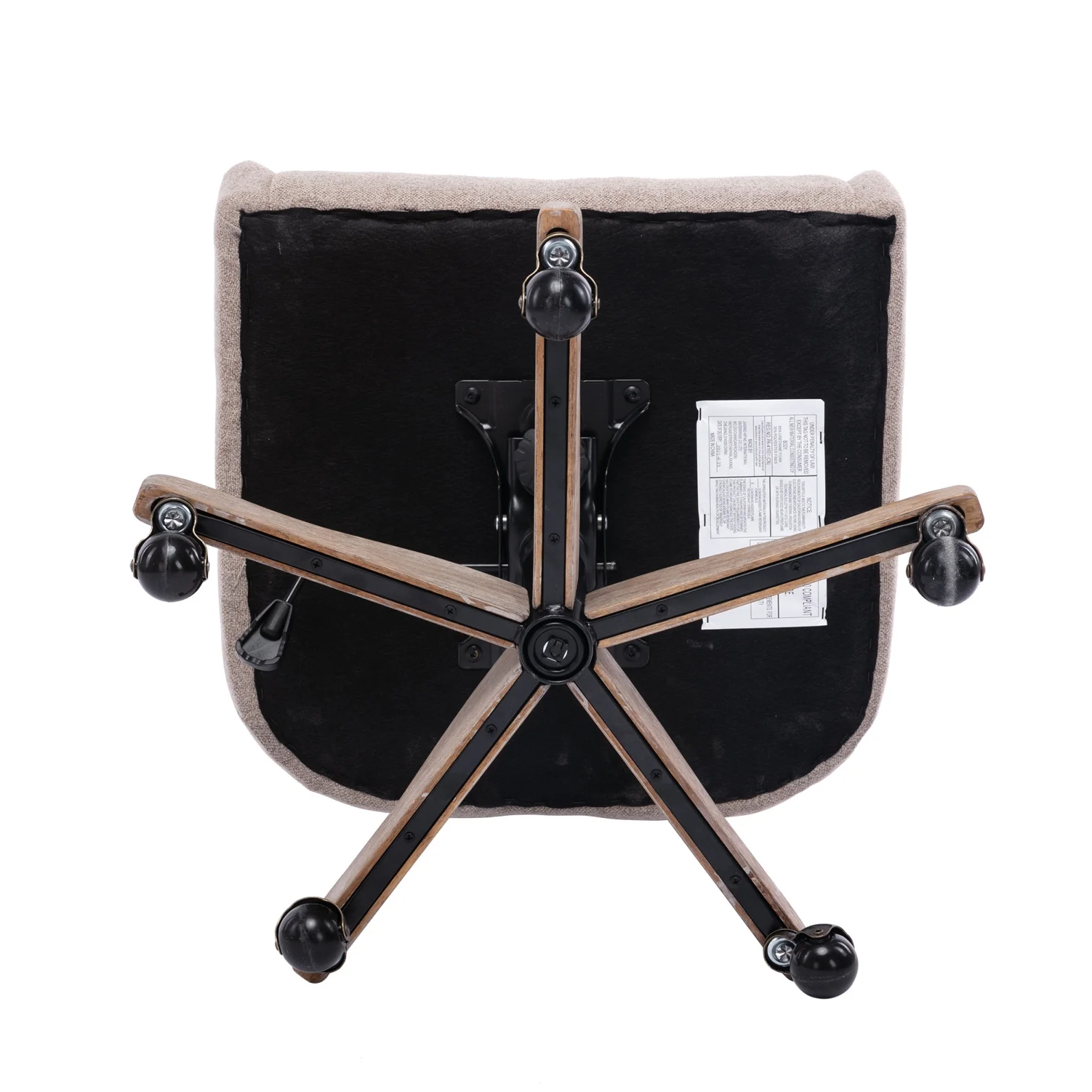360 Degree Swivel Office Desk Chair, Upholstered Leisure Vanity Chair with Solid Wood Base and Wheels, Adjustable Height Computer Chair for Bedroom Living Room, Brown - Image 6