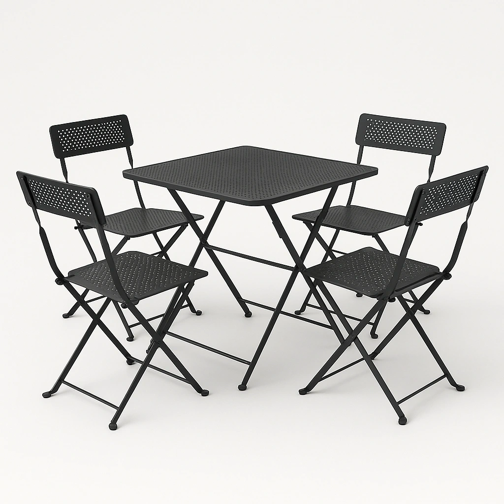 Conjunto de Mesa y Sillas Plegables Negro Metal y Perforado para Exteriores - QDdUyNL539uc