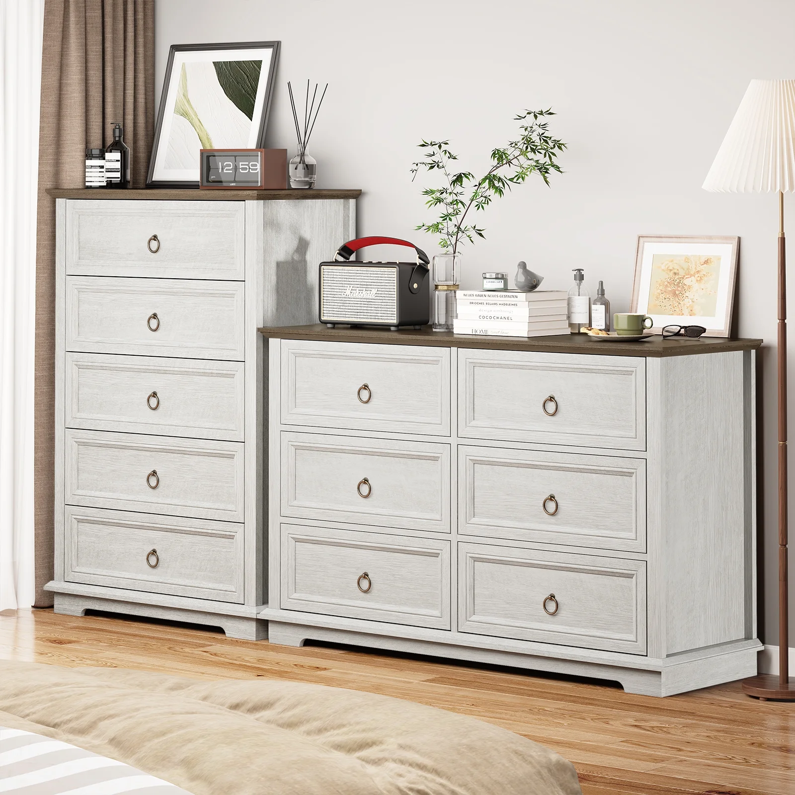 FAGAGA 6 Drawers Dresser for Living Room,Storage Cabinet Wooden Dressers Organizer for Bedroom,White - Image 5