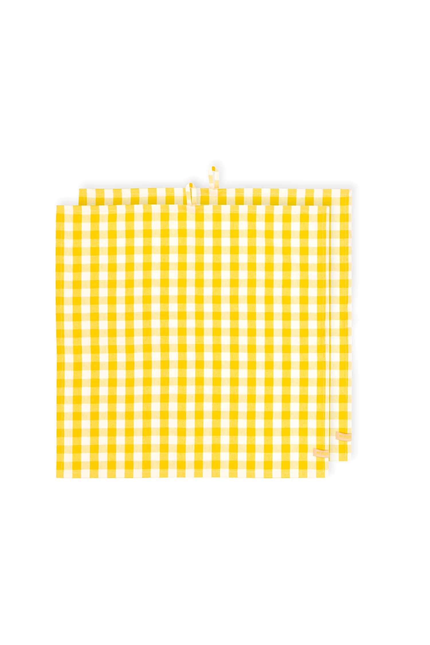 Set/2 Tea Towels Check Yellow