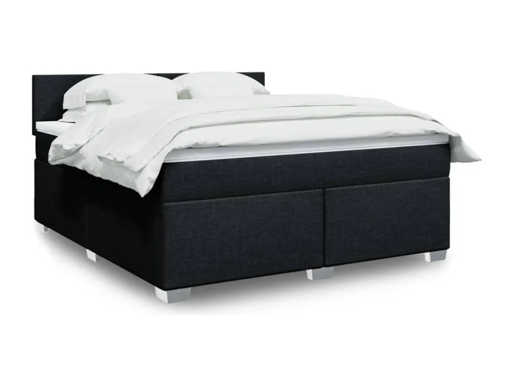 Cama box spring con colchón tela negro 180x200 cm mdd3522704