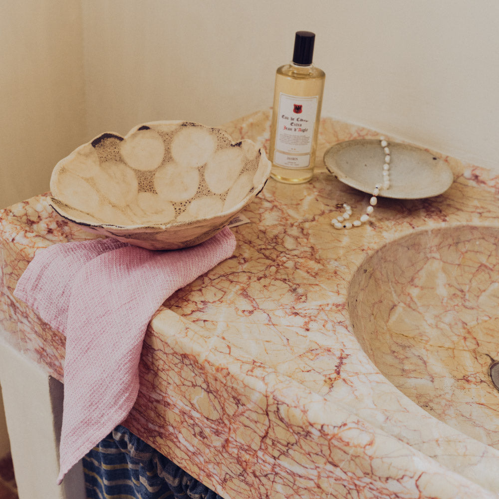 Serviette de bain invité en lin - Rose Granité