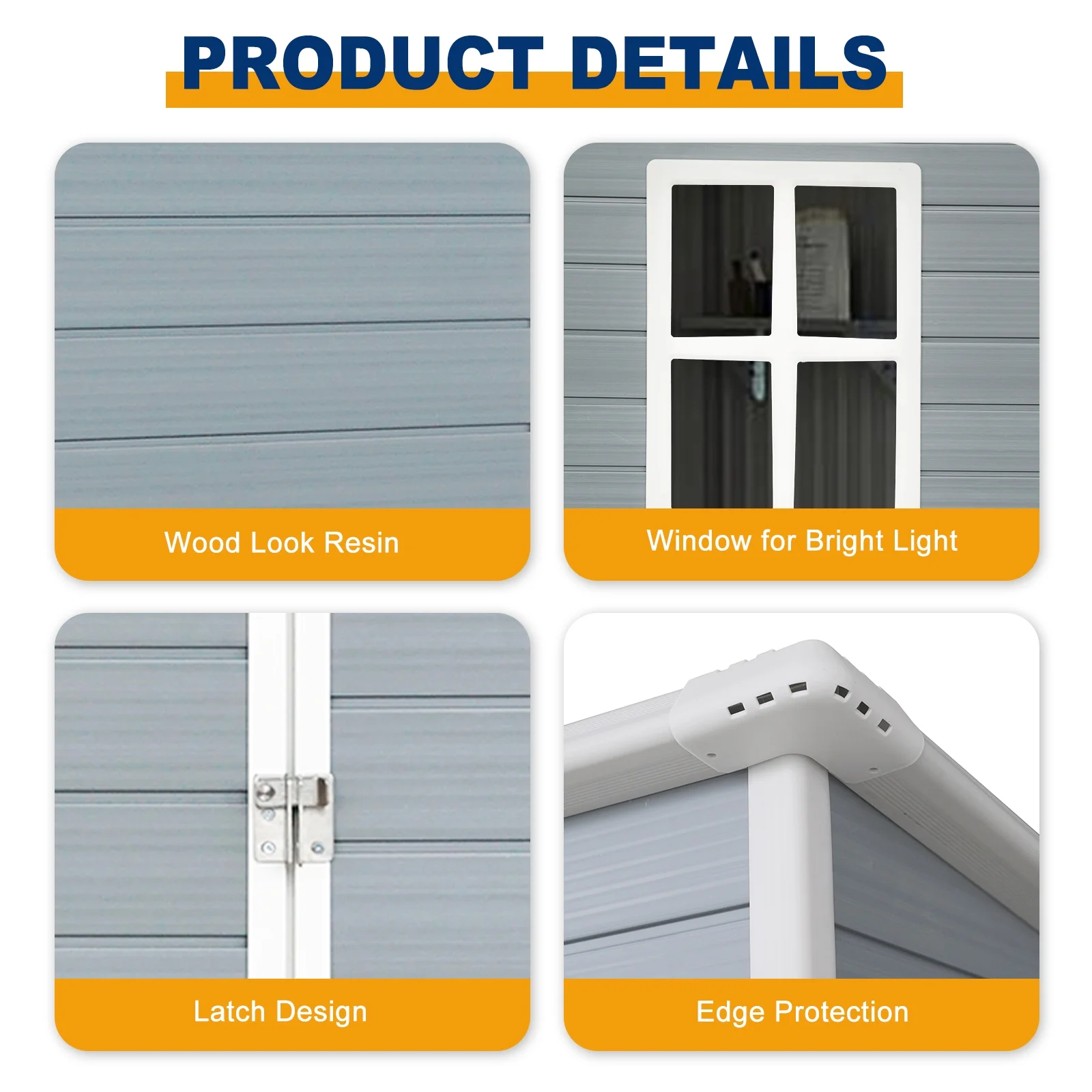 5'-3' Outdoor Storage Shed, Resin Storage Cabinet, Garden Tool Shed with Double Lockable Doors, Organizer Cabinet for Patio Yard, Gray - Image 5