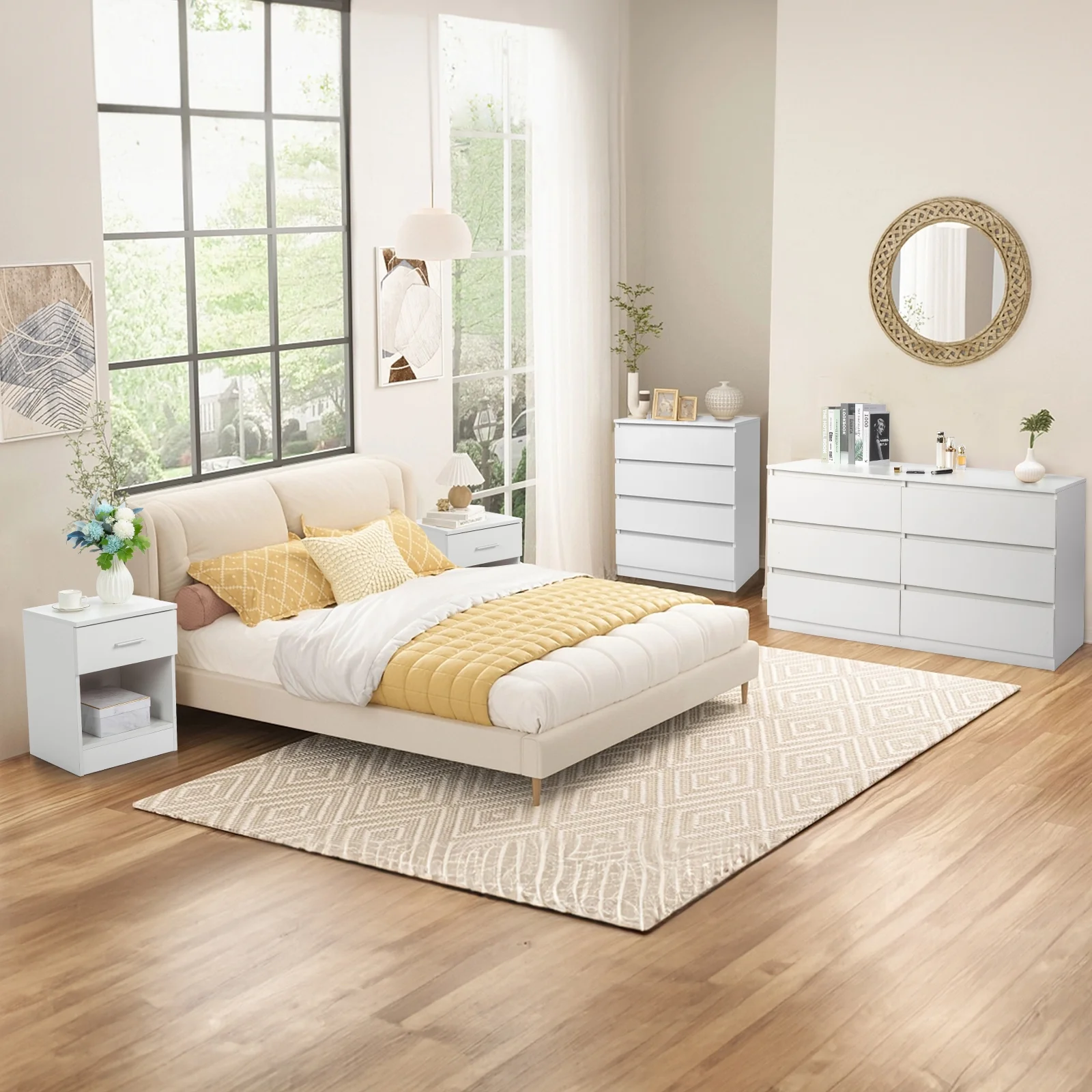 Ktaxon 6 Drawer Double Dresser Wood Dresser Storage Cabinet Drawer Organizer Chest Of Drawers, White - Image 11