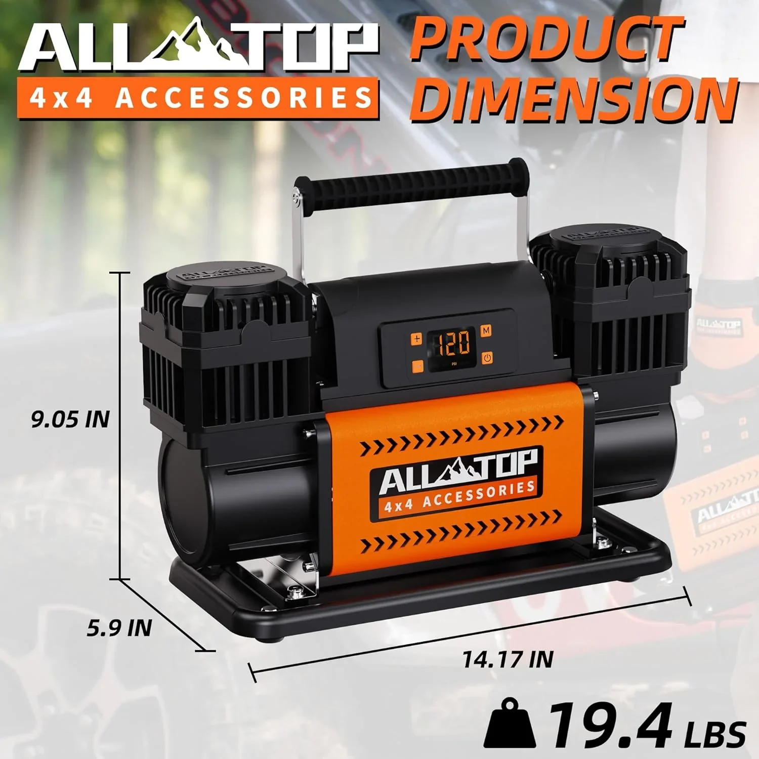 ALL-TOP 12V Dual Cylinder Air Compressor With LCD, 150PSI - ATACR350DG - Image 2 ALL-TOP 12V Dual Cylinder Air Compressor With LCD, 150PSI - ATACR350DG - Image 2