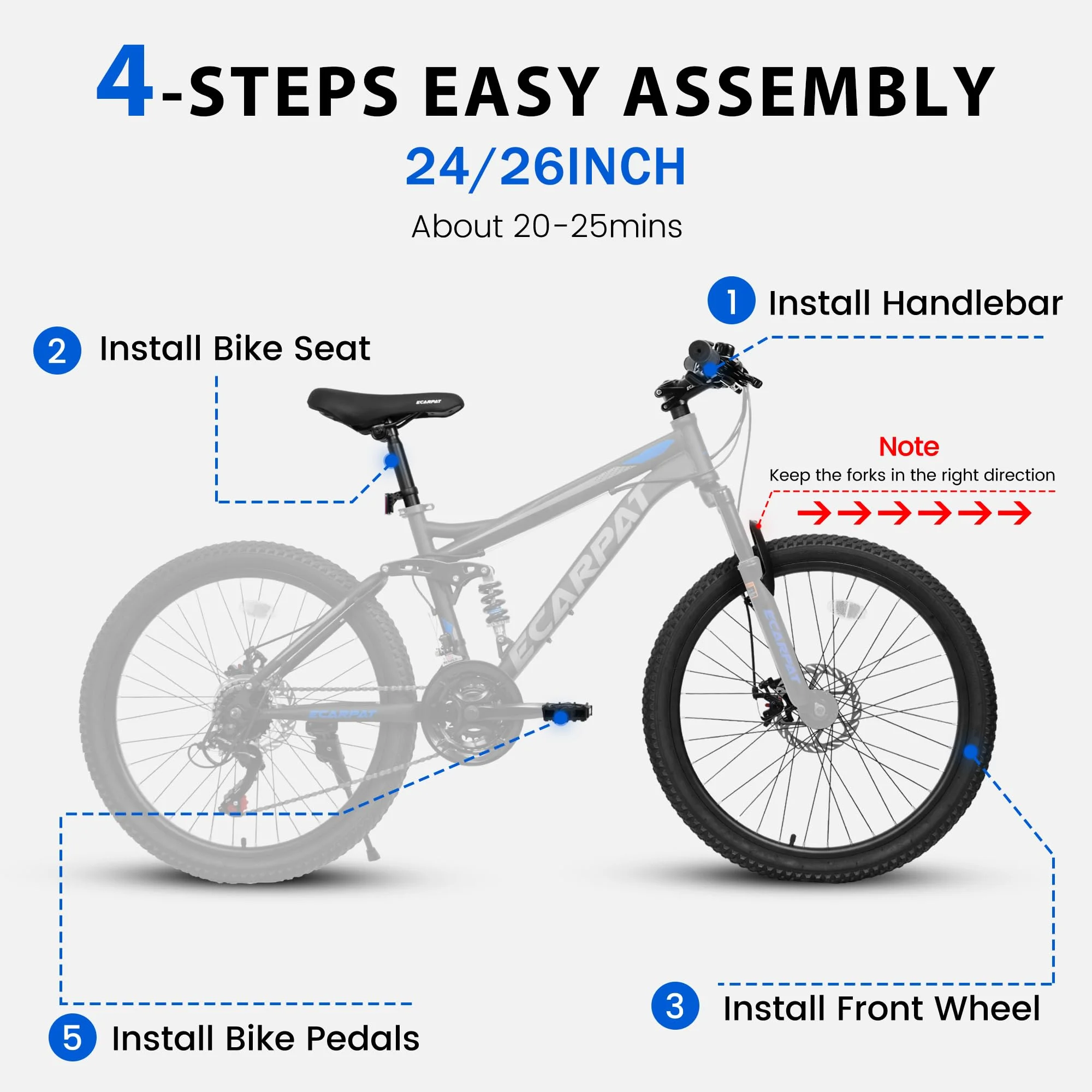 Mountain Bike 26 inch Wheels, 21-Speed Full Suspension Mens Womens Trail Commuter City Mountain Bike, Carbon Steel Frame Disc Brakes Thumb Shifter Front Fork Rear Shock Absorber Bicycles - Image 3