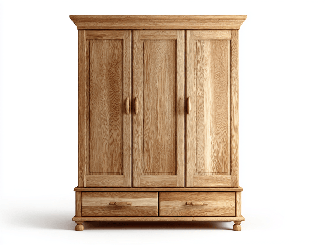 Armario de madera maciza de roble – 3 puertas y 2 cajones inferiores